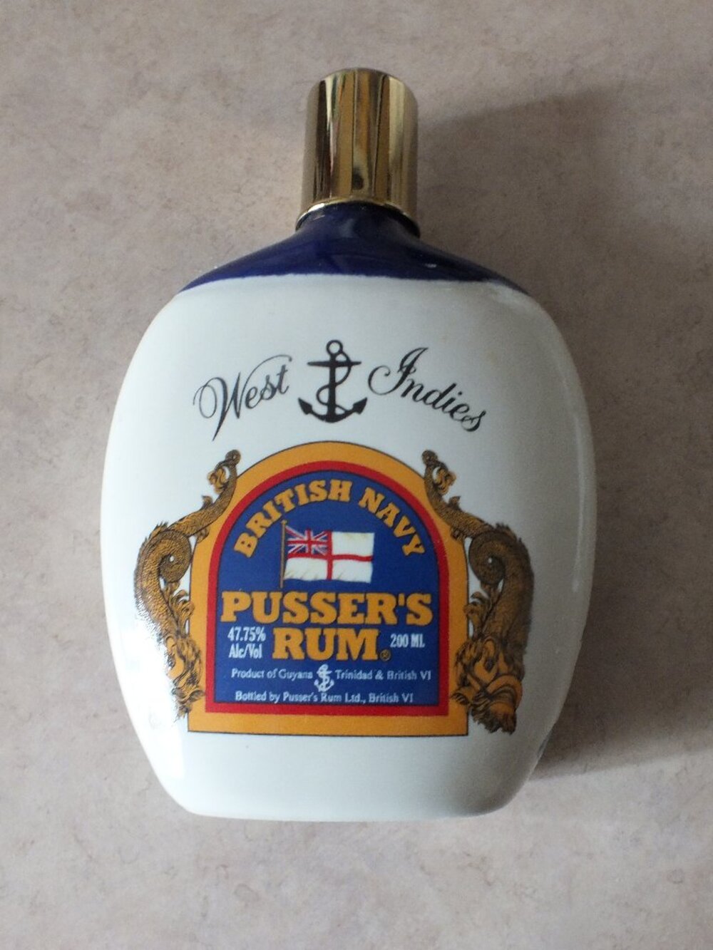 Empty Pusser's Rum 200ml Porcelain Decanter Bottle British Navy
